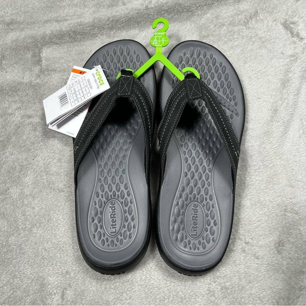 Crocs Yukon Vista II LiteRide Flip Gray Mens 9 Faux Leather 209332-001